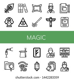 Set of magic icons such as Dreamcatcher, Crystal ball, Files, Freemasonry, Rune, Magic wand, Magician, Scepter, File, Entertainment, Champagne, Eye of ra, Crystal, Sound editing , magic