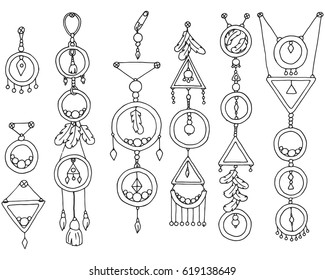 A set of magic items. Boho style. Vector illustration of Indian culture