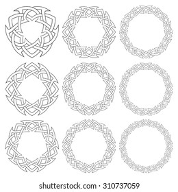 Set of magic knotting circles. Nine decorative logo elements with stripes braiding for your design