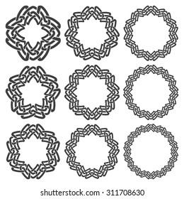 Set of magic knotting circles. Nine decorative logo elements with stripes braiding for your design