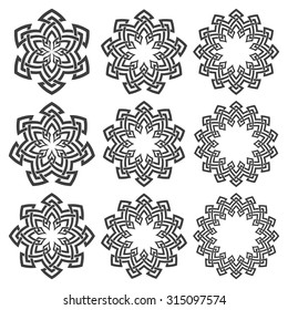 Set of magic knotting circles. Nine decorative logo elements with stripes braiding for your design