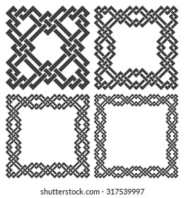 Set of magic knotting frames. 4 square decorative logo elements with stripes braiding for your design.