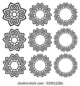 Set of magic knotting mandalas. Nine circular decorative elements with stripes braiding for your design