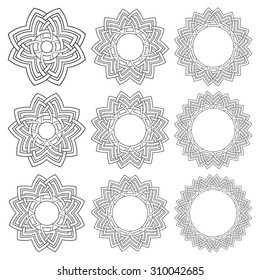 Set of magic knotting mandalas. Nine circular decorative elements with stripes braiding for your design