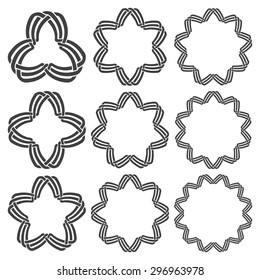 Set of magic knotting rings. Nine circular decorative elements with stripes braiding for your design.