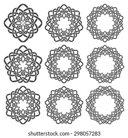 Set of magic knotting rings. Nine circular decorative elements with stripes braiding for your design.