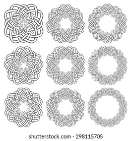 Set of magic knotting rings. Nine circular decorative elements with stripes braiding for your design.