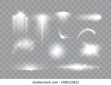 Set of magic light effects. Magical sparks, stars, flares, starburst and particles. Vector illustration