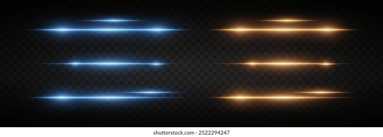 Satz magischer Lichtlinien. Neonlaserstrahlen des Lichts. Auf transparentem Hintergrund.