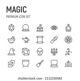 Set of magic line icons. Premium pack of signs in trendy style. Pixel perfect objects for UI, apps and web. 