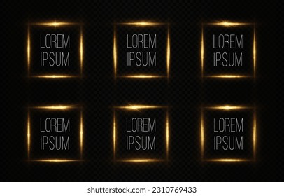 Set of magic luminous frame. Golden banners with light effect. Sale concept. Shiny design for discount, sales and greeting card.