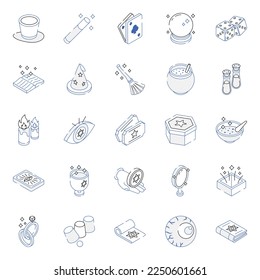 Set of Magic Outline Isometric Icons 

