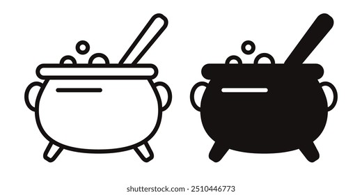 A set of magic pot icons. A cauldron with a potion. The Halloween holiday. Vector illustration.