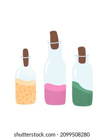 Set of magic potion jars. Hand drawn modern vector illustration isolated on a white background.