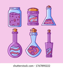 set magic potion on a pink background