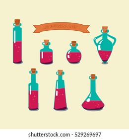 Set of Magic Potions. Isolated Vector Illustration.