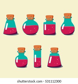 Set of Magic Potions. Isolated Vector Illustration.