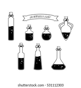 Set of Magic Potions. Isolated Vector Illustration.