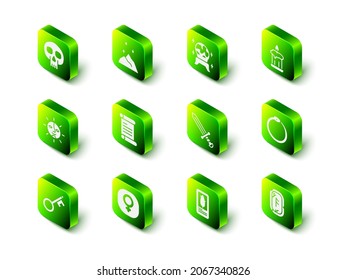 Set Magic powder, ball, Burning candle, Ouroboros, runes, Medieval sword, Tarot cards and Venus icon. Vector
