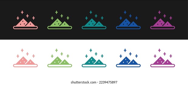 Set Magic powder icon isolated on black and white background.  Vector