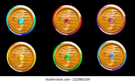 Conjunto de escudos mágicos aislados en el fondo en formato vectorial.
equipos y activos de juego de fantasía rpg, ilustración vectorial de dibujos animados