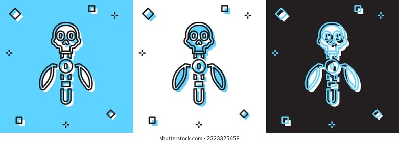 Establece el icono del personal de Magic aislado en fondo azul y blanco y negro. varita mágica, cetro, palo, vara.  Vector