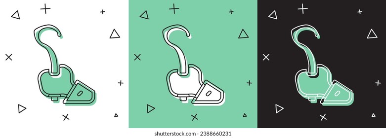 Set Magic staff icon isolated on white and green, black background. Magic wand, scepter, stick, rod.  Vector