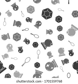 Set Magic stone, Magic ball, Magic ball and Magic hand mirror on seamless pattern. Vector