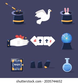 a set of magic tools, vector illustrations with various shapes