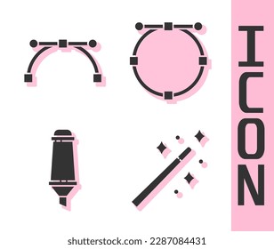 Set Magic wand, Bezier curve, Marker pen and Circle with Bezier curve icon. Vector