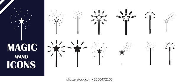 set of Magic wand icon symbol. Magic wand with star icon. vector illustration.