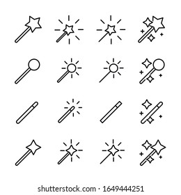 Set of magic wand related vector line icons. Premium linear symbols pack. Vector illustration isolated on a white background. Web symbols for web sites and mobile app. Trendy design. 