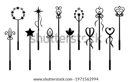 A set of magic wands or wands. Can be used as text separators. Silhouettes.