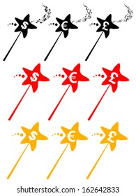 Set with magic wands  isolated on White background. Vector illustration 
