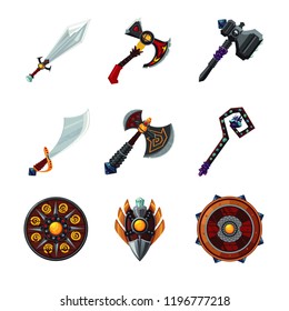 Set of magic wepon isolated on white backgroung. Fantasy game design icon set.
