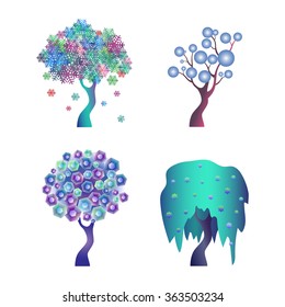 Set of magic winter trees. Vector illustration.