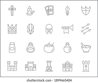 Set of magic and witch line style. It contains such Icons as castle, fairy tale, fantasy, alchemy, wizardry, enchantment and other elements. customize color, easy resize. 
