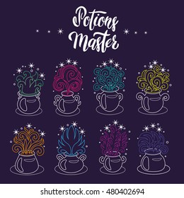 Set of magic witch potions icons - potions master