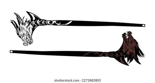 set of magic witch stick with dragon head isolated on white background