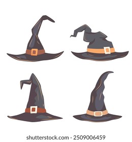 Set of magic witch's hat vector hand drawn illustration. poster print design vector illustration