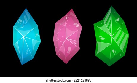 Set of magical crystals isolated on background.  rpg fantasy game assets and equipment, Cartoon vector illustration