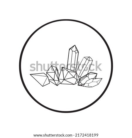 Set of magical crystals. Jewelry set. Vector print outline of minerals. digital illustration, assorted crystals, gem, geology, nugget, minerals collection, clip art set, isolated on white background