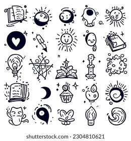 A set of magical items and symbols.