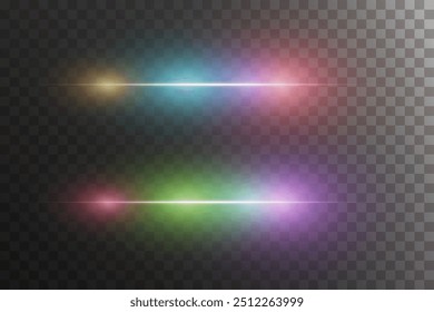 Un conjunto de luces mágicas y efectos. Sobre un fondo transparente.