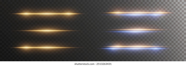 A set of magical light highlights and effects. Neon line flash. On a transparent background.