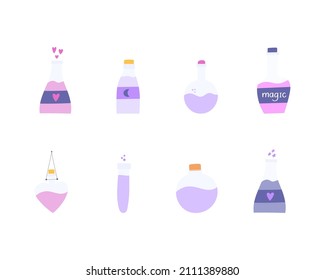 Set of magical potions in bottles hand-drawn vector illustrations