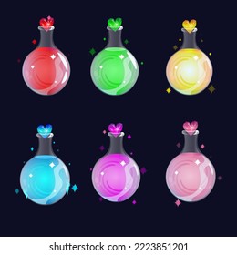 Set of magical potions isolated on background in vector format. Game elixier.