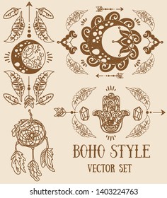 set of magical sketch style symbols, vector illustration set