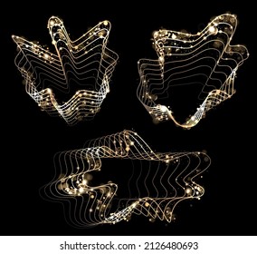 Satz magischer Schallwellen. Twinkling goldener Lichteffekt. Beat und Equalizer