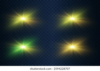 Set of magical special effects of flares and stars. On a transparent background.